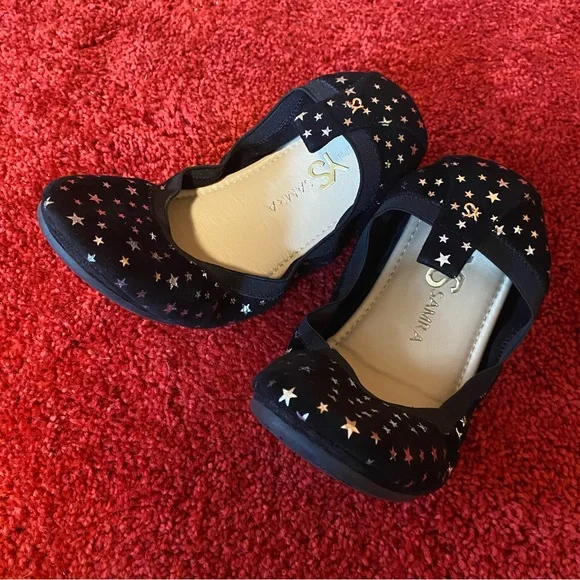YS Yosi Samra Black Star Metallic Print Foldable Ballet Flats - Picture 3 of 9